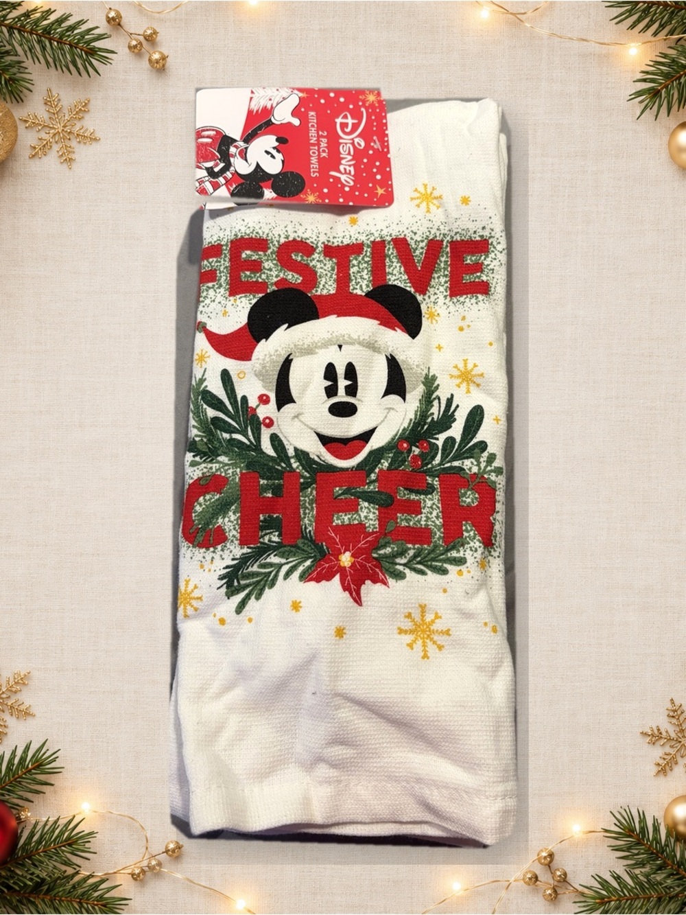 Disney White and Red Mickey Mouse Festive Cheer Kitchen Towels - 2 Pack